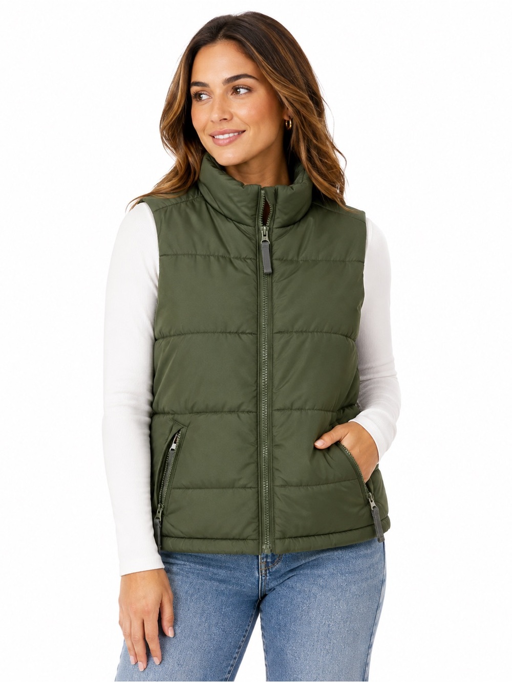 Old Navy Women’s Puffer Vest Large Green Y2K 2006 Zip Front Outdoor